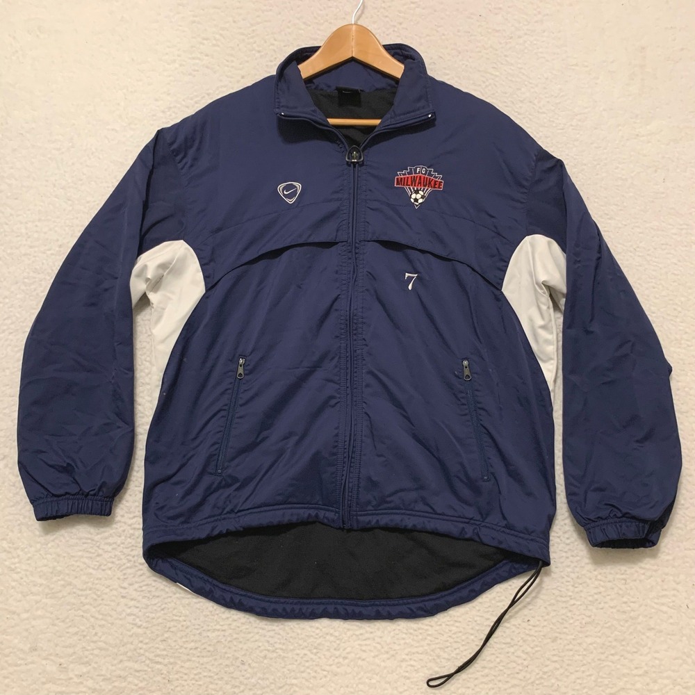 VTG Nike Team FC Milwaukee Soccer Jacket Mens S Zip Wisconsin Champions Y2K Blue